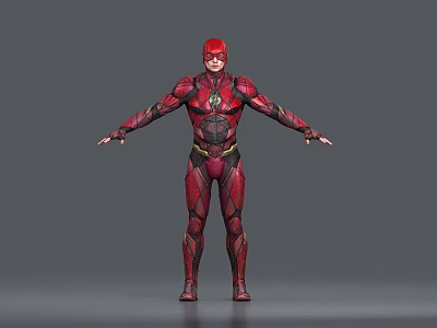 The Flash Game Character In Red Suit With Yellow Lightning Symbol Standing Pose 3d model