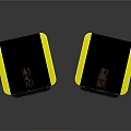 Pair of Yellow Standing Speakers With Modern Design And Black Front Panels