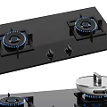 Modern Gas Stove with Two Burners Black Glass Panel Kitchen Appliance