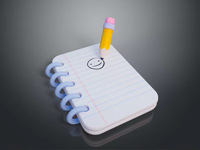 Cute Spiral Notebook With Lined Paper And Yellow Pencil Drawing Smiley Face 3d model