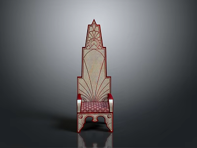 Unique Artistic Chair Design With High Backrest And Intricate Geometric Carved Patterns 3d model