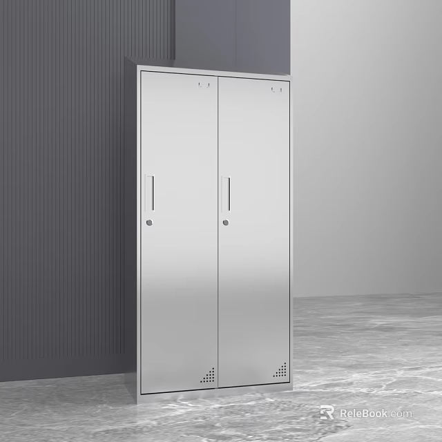 Modern Silver Double Door Wardrobe With Sleek Metallic Finish In Minimalist Room 3d model 