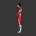 Man In Red Racing Suit Featuring Sponsor Logos Black Gloves White Shoes On Dark Background
