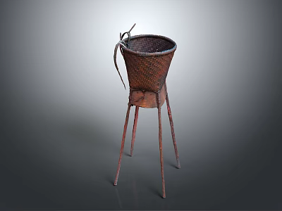 Woven Rattan Household Basket With Three Legged Stand For Home Storage 3d model