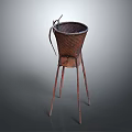 Woven Rattan Household Basket With Three Legged Stand For Home Storage