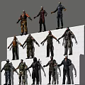 Game And Movie Character Designs With Different Outfits In Standing Poses