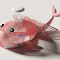Pink Whale Shaped Playground Equipment With Net Structure And Blue Dots For Kids Fun