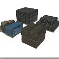 Wooden And Metal Storage Crates In Blue Gray Brown Stacked And Single