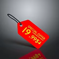 Red Special Offer Price Tag With Black String On Gray Background And Reflection 3d model
