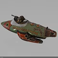 Colorful Space Patrol Rocket Ship Model With Cosmic Star Motifs And Decorative Patterns