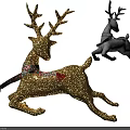 Golden Glitter Reindeer Hanging Decoration With Colorful Scarf And 3D Wireframe Design