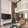 Luxurious Duplex Living Room With Marble Wall And Modern Furniture