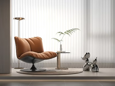 Modern Orange Lounge Chair With Swivel Base Side Table Potted Plant And Floor Lamp 3d model