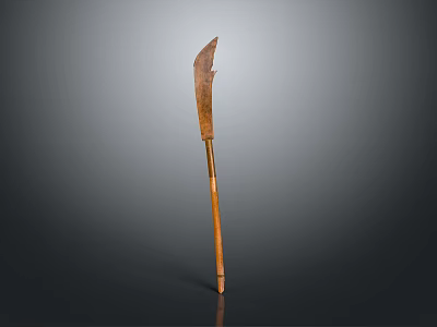 Ancient Weapon with Long Curved Metal Blade and Wooden Handle on Gray Background Isolated View 3d model