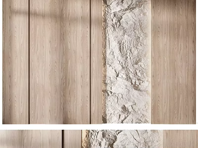 Modern Interior Background Wall With Wooden Panels And Stone Texture Design 3d model
