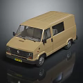 Vintage Beige Bus With Flat Roof Rack And Side Windows On Reflective Surface 3d model