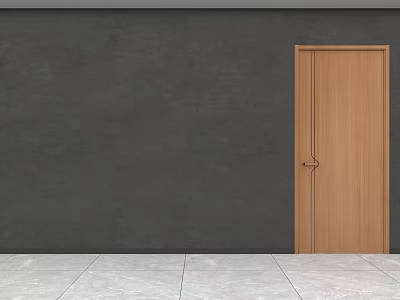 Wooden Hinged Door Against Dark Gray Wall With Light Gray Floor Simple Modern Interior Design 3d model
