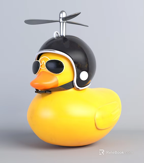 Yellow Rubber Duck Doll Wearing Black Helmet And Black Sunglasses 3d model 