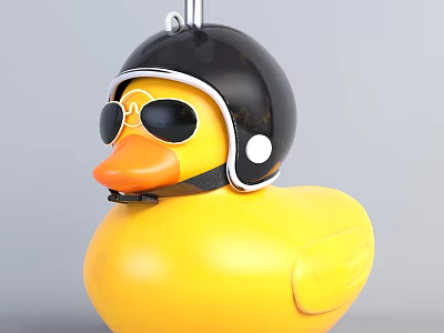 Yellow Rubber Duck Doll Wearing Black Helmet And Black Sunglasses 3d model