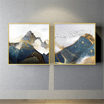 Modern Abstract Painting Gold and Silver Commercial Space Jingshan Decorative Painting 3d model