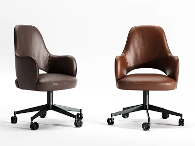 Modern Sleek Brown Leather Office Chair With Armrests And Rolling Wheels 3d model