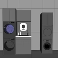 Modern Laundry Room Setup With Stacked Washing Machines And Cabinets 3d model