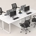 White Office Desk With Multiple Computers Black Mesh Chairs And Small Plant 3d model