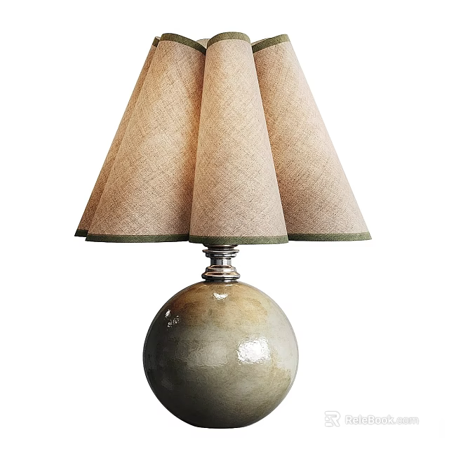 Beige Fabric Pleated Shade Table Lamp With Ceramic Gray Green Glossy Base 3d model 
