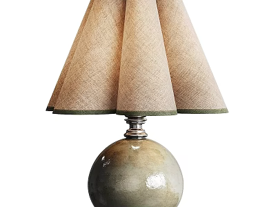 Beige Fabric Pleated Shade Table Lamp With Ceramic Gray Green Glossy Base 3d model