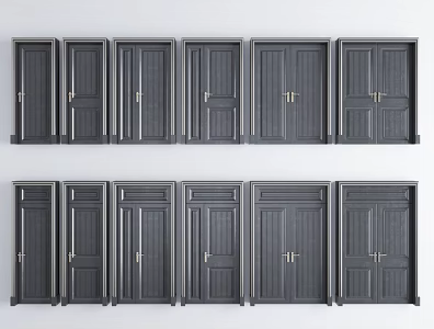 New Chinese Style Double Door Solid Wood Baking Paint Gold Door Single Door Double Door Combination 3d model