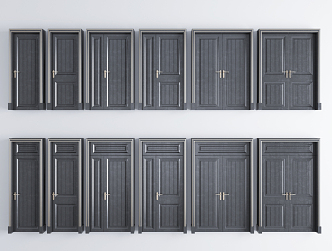 New Chinese Style Double Door Solid Wood Baking Paint Gold Door Single Door Double Door Combination 3d model