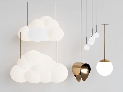 Modern Pendant Lights With Cloud Shaped And Spherical Designs In White And Gold 3d model