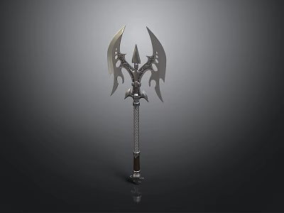 Mythical Double Bladed Axe With Ornate Metal Design And Spiked Blades 3d model