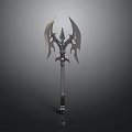 Mythical Double Bladed Axe With Ornate Metal Design And Spiked Blades