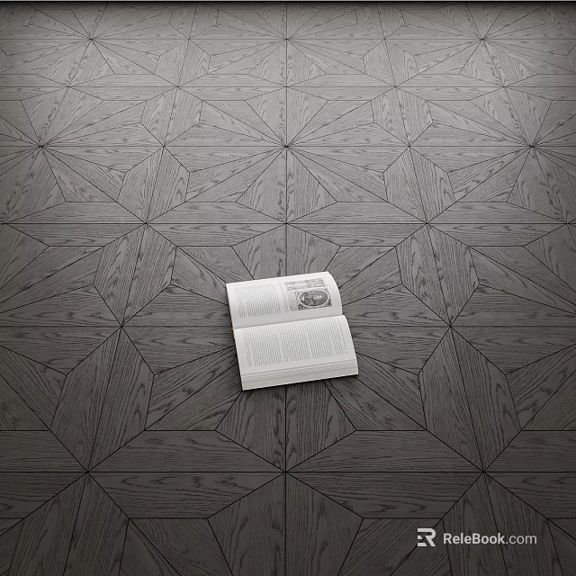 Dark Wooden Floor With Intricate Geometric Parquet Pattern And Open Book On Surface 3d model 