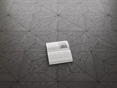 Dark Wooden Floor With Intricate Geometric Parquet Pattern And Open Book On Surface 3d model