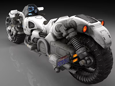 Futuristic Mechanical Motorcycle With Intricate Design Glowing Red Taillights Digital Dashboard And Large Tires 3d model