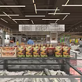 Spacious Supermarket Interior With Display Counters Shopping Cart Various Goods And Bright Lighting