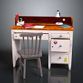 Kids Study Desk With Wooden Top Chair Stickers Table Lamp And Stationery