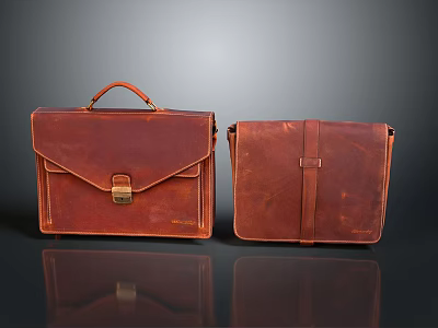 Brown Leather Briefcase and Document Bag with Handle Metal Clasp and Strap Vintage Style 3d model