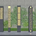Illuminated Outdoor Lights with Silver Lamp Posts Various Perforated Patterns Green Plants and Gray Wall