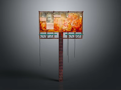 Colorful Artistic Billboard With Brown Pole Ladder Structure And Hanging Lines 3d model