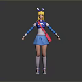 Anime Style Female Character With Blonde Hair Blue Accessories And Fantasy Creature Design