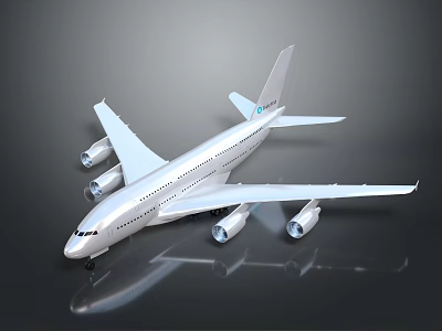 White Passenger Airplane With Four Engines And Reflective Exterior Surface 3d model