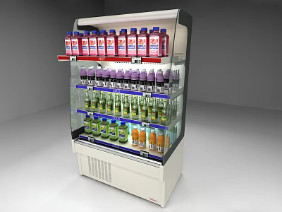 Commercial Refrigerated Display Shelf With Transparent Glass Door And Various Beverages On Layers 3d model