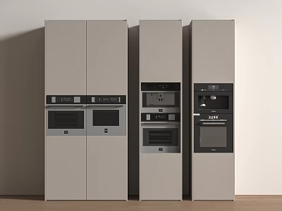 Modern Grey Kitchen Cabinets with Built in Appliances and Sleek Design 3d model
