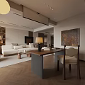 Elegant Modern Living Dining Room Interior With Beige Sofa Wooden Coffee Table And Decor