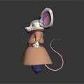 Cartoon Style Game Movie Mouse Character With Big Ears And Brown Coat