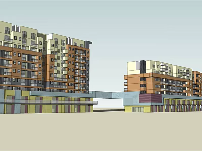 Modern Multistory Residential Buildings With Colorful Facades Balconies And Commercial Podium 3d model