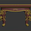Traditional Functional Desk With Red Tabletop And Golden Carved Decorative Legs